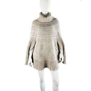 Gio & Gio Womens Poncho Sweater L Wool Chunky Knit Turtleneck Pullover New